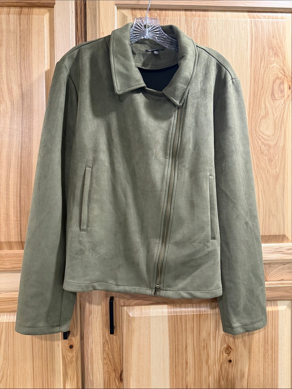 Versona Women Size XL Olive Green Faux Suede Asymmetrical Zip Moto Blazer Jacket